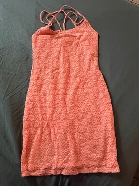 Hollister Coral Lace Strappy Mini Dress